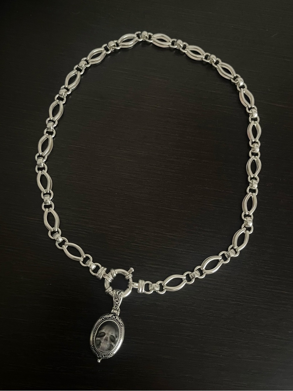 Sterling Silver Large Wheel Clasp Charm Holder Link Chain Necklace